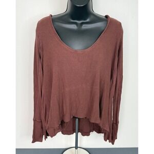 Free People Women's Malibu Oversized Scoop Neck Long Sleeve Top Brown Size XS